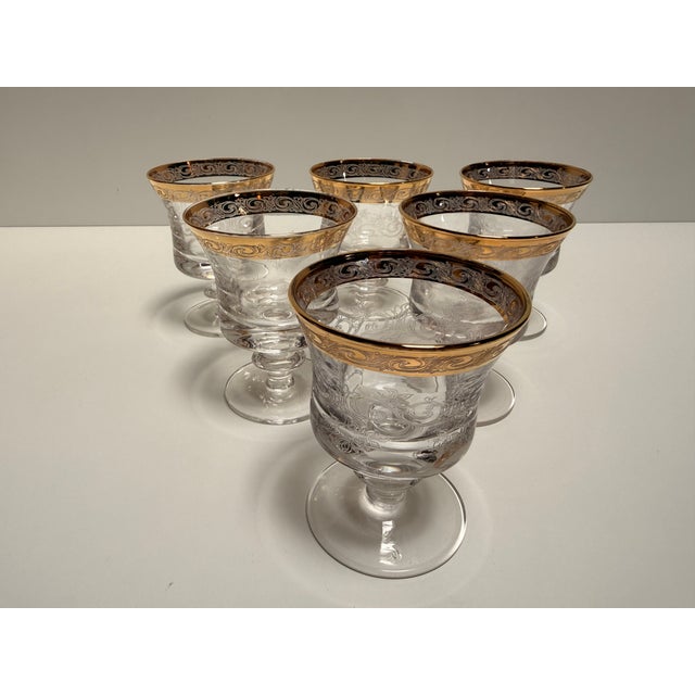 Murano Wine Glasses with Gilt Medici Rims, 1970s, Set of 6 For Sale - Image 11 of 11