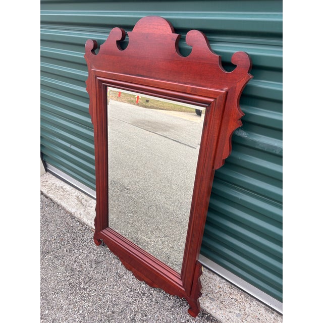 Chippendale Vintage Large Chippendale Double Bevel Glass Wall Mirror For Sale - Image 3 of 9