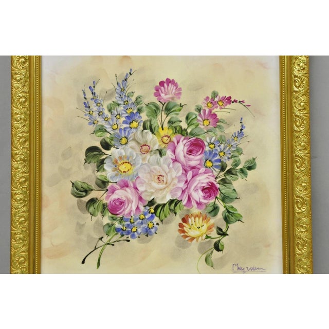 Victorian Late 20th Century Mary Wilson French Hand Painted Porcelain Plaque Pink Rose Flower Painting (B) For Sale - Image 3 of 16