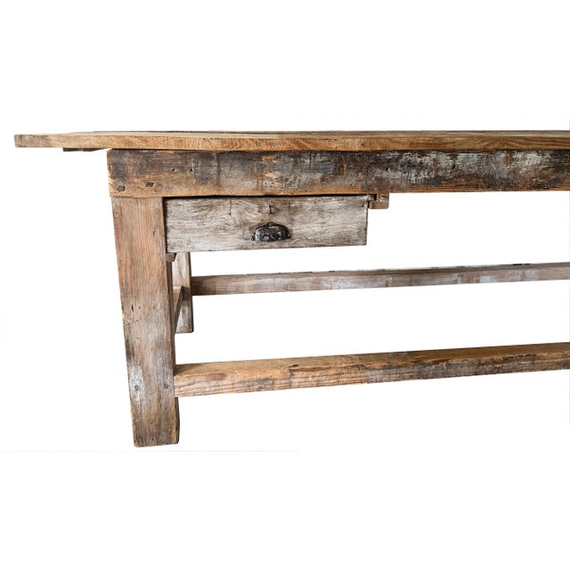 Exceptional 9 Ft Antique French Primitive 2-Drawer Work Table For Sale - Image 4 of 16