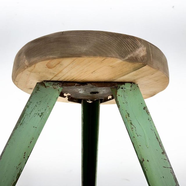 Brown Vintage Industrial Steel & Wood Tripod Stool, 1950s For Sale - Image 8 of 11