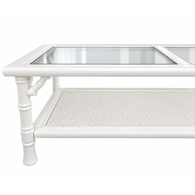 Ornamental & Decorative Materials Vintage Faux Bamboo Glass Top Coffee Table in Super White Satin For Sale - Image 7 of 12
