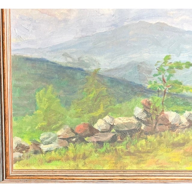 Early Oil Landscape Painting - Mount Monandack Rising Above a Stone Wall For Sale - Image 4 of 7