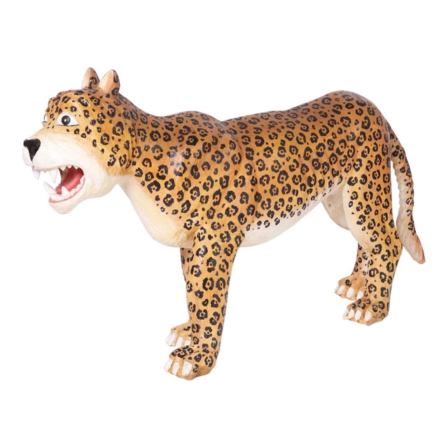 Carved and Painted Wood Jaguar or Big Cat For Sale