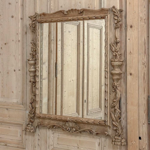 Antique Italian Hand-Carved Mirror in Stripped Walnut For Sale - Image 4 of 14