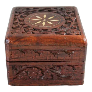 Vintage Hand Carved Inlaid Wood Trinket Box