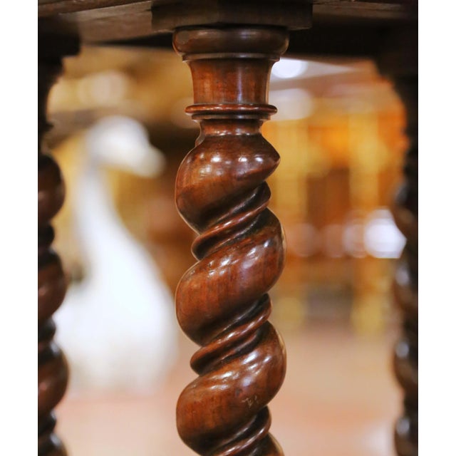 19th Century French Louis XIII Carved Walnut Side Table With Velvet Top For Sale - Image 11 of 15
