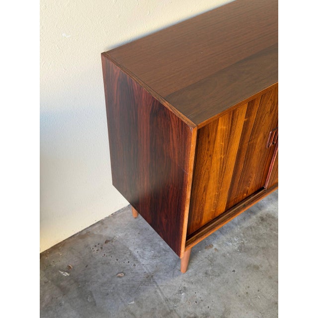 Wood Vintage Danish Rosewood Sliding Door Cabinet / Mid Century Modern Credenza 1960s For Sale - Image 7 of 10
