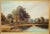 An original 1930s English impressionist landscape painting on board, depicting a tranquil, bucolic thatched cottage along...