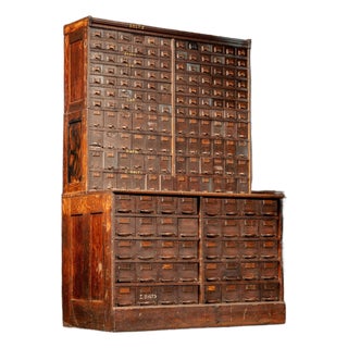 Antique Monumental Industrial Hardware & Parts Cabinet For Sale
