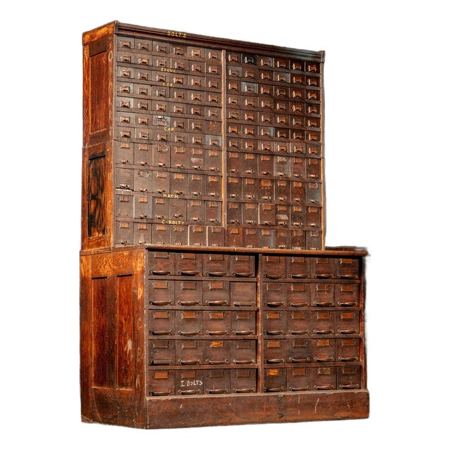 Antique Monumental Industrial Hardware & Parts Cabinet For Sale