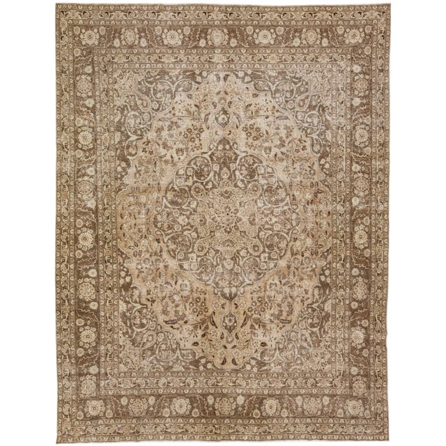 Textile 1920s Brown 1920s Antique Persian Tabriz Handmade Wool Rug With Medallion Design For Sale - Image 7 of 7