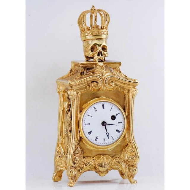 Antique Museum French Memento Mori Skull Skeleton Verge Fusee Desk Clock C1819 For Sale - Image 4 of 15