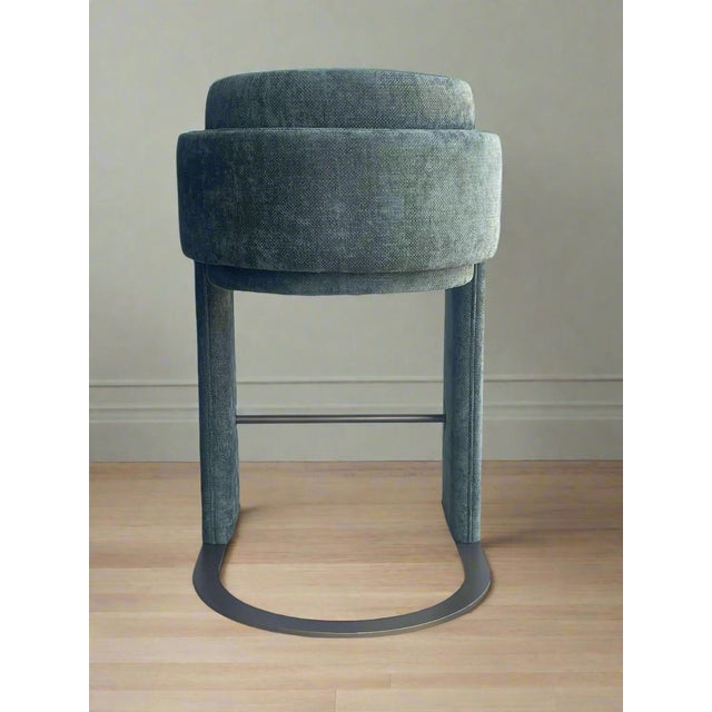 Indigo Upholstered Counter Chair in Green with Brass Base For Sale - Image 4 of 6