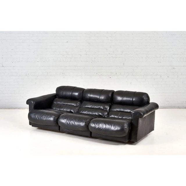 De Sede Black Leather Sofa, 1970 For Sale - Image 4 of 12
