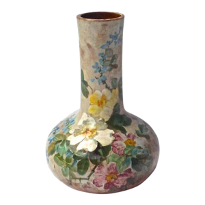 Antique Hand-Painted Majolica Floral Vase