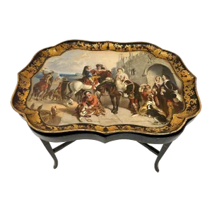 19th Century Old Master Painted Jennens & Bettridge Signed Tray on Stand