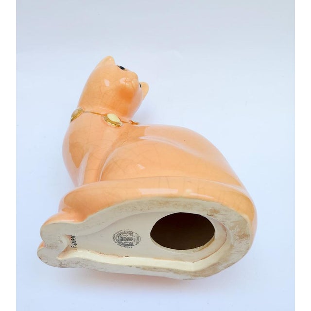 Salmon Pink Ceramic Cat with Cabochon Necklace from Longwy, 1950s For Sale - Image 10 of 11