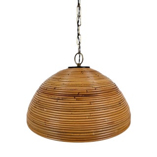 Mid-Century Italian Cane and Rattan Pendant Light in the style of Vivai del Sud, 1970s For Sale