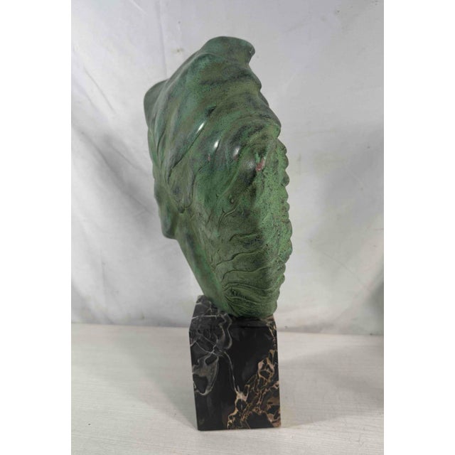 Peggy Mach Flowing Hair Woman Bust, Alva Museum Replicas 1971 With Original Foil Label, Verdigris Patina on Marble Base For Sale - Image 4 of 8
