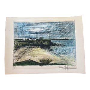 1960s Bernard Buffet Hand Signed Drypoint Etching, Plage De La Mare