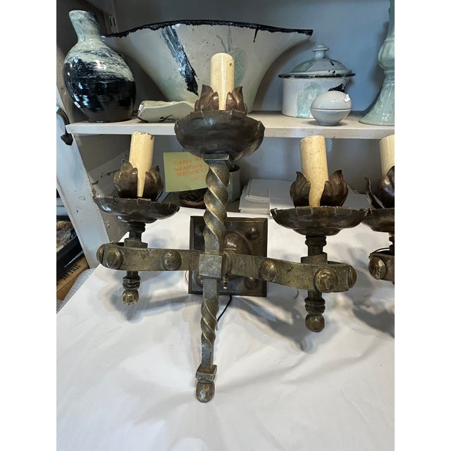 Bronze Antique French Heavy Bronze Gothic Sconces- A Pair For Sale - Image 8 of 14