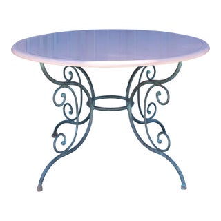 Vintage French Green Iron Garden Table Lava Stone Top For Sale