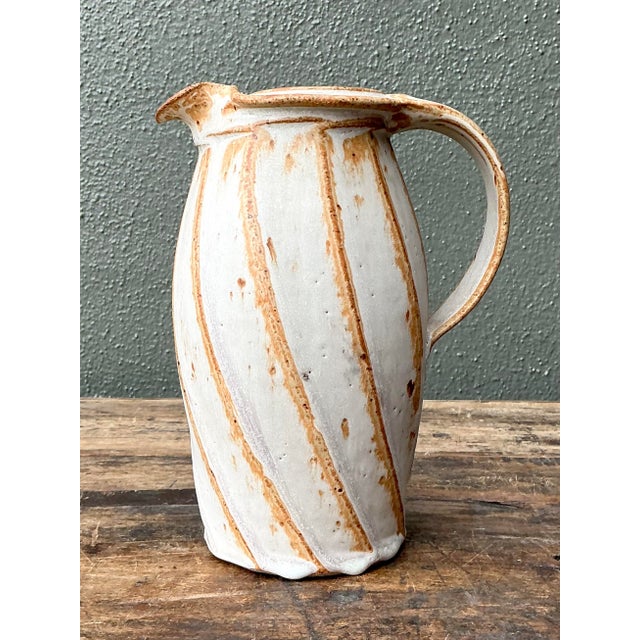 Mid-Century Modern Vintage Original Studio Pottery Swirl Vase For Sale - Image 3 of 12