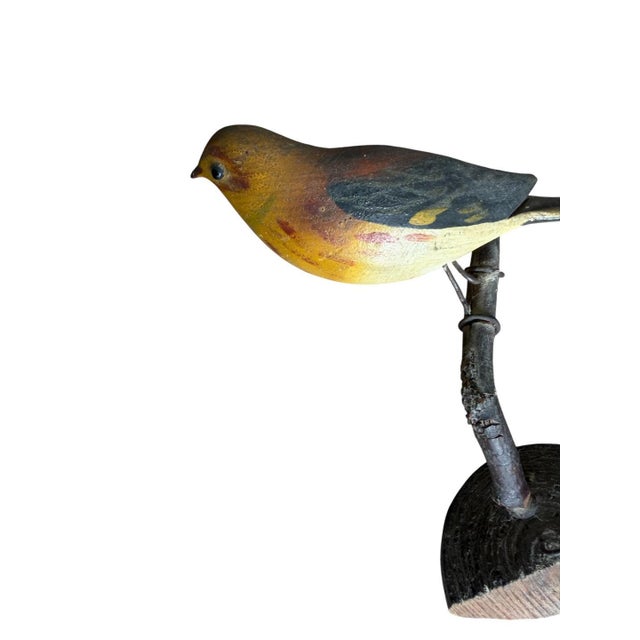 A folk art bird from Austria — a wren. Hand carved wood. Measures 6.75" x 4.5" x 3.5". A charming carving for a shelf,...
