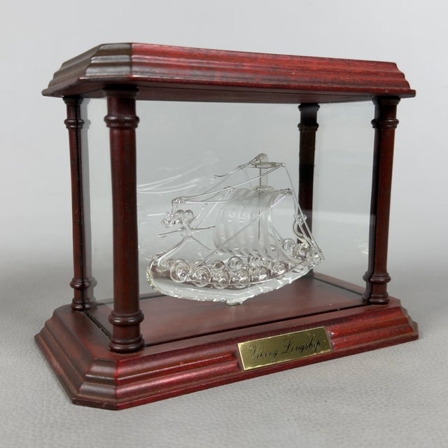 Vintage Miniature Viking Longship in a Glass and Wood Display Case, 1970s For Sale - Image 13 of 13