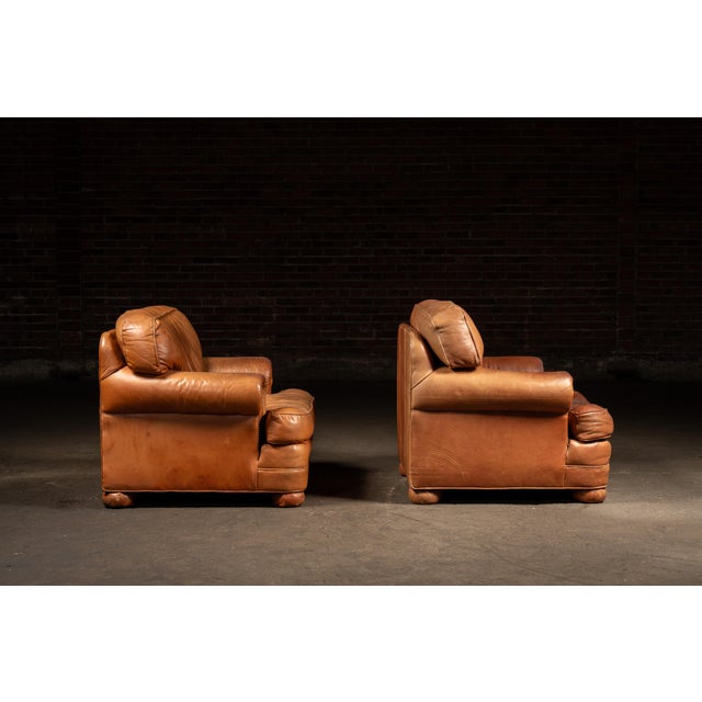 Mid 20th Century Pair of Vintage Leather Club Chairs With Matching Ottoman by Emerson For Sale - Image 5 of 14
