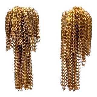 Vintage Signed Napier Goldtone Fringe Clip Earrings-2 Pieces For Sale