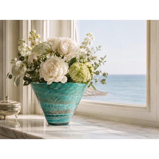 Murano Aquamarine Italian Murano Glass Large Vase For Sale - Image 4 of 6