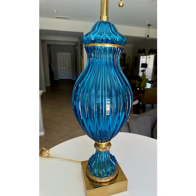 Large Murano Blue Seguso Table Lamp for Marbro For Sale - Image 12 of 16
