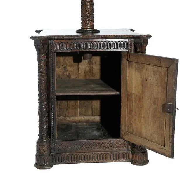 Wood Early Antique Continental Carved Oak Reliquary Cabinet & Carved Columns, 18th Century For Sale - Image 7 of 13