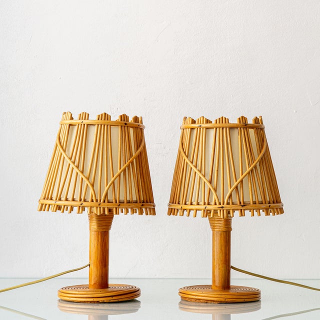 Vintage French Riviera Rattan Table Lamps in the Style of Louis Sognot, 1960s, Set of 2 For Sale - Image 12 of 12