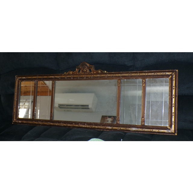 Art Nouveau Vintage Art Nouveau Etched Framed Gold Gilt Gesso Buffet Mantle Mirror For Sale - Image 3 of 12
