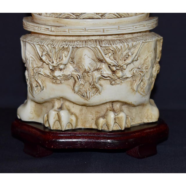 Vintage Chinese Empress Carved Cast Resin With Faux Ivory Finish Figurine Statue For Sale - Image 14 of 16