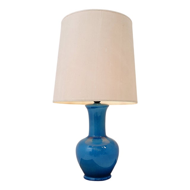 Turquoise Ceramic Table Lamp, 1960s For Sale