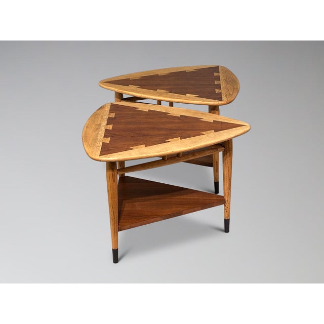 Brown Restored Pair of Lane Acclaim Guitar Pick Side Tables Triangle Wedge End Tables For Sale - Image 8 of 15