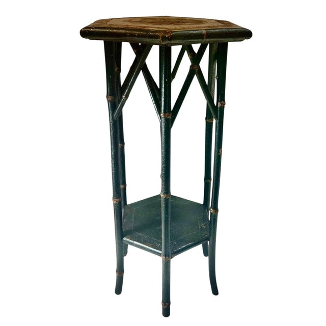 Wood Early 1900s English Art Nouveau Bamboo Plant Stand With Carved Floral Top For Sale - Image 7 of 10