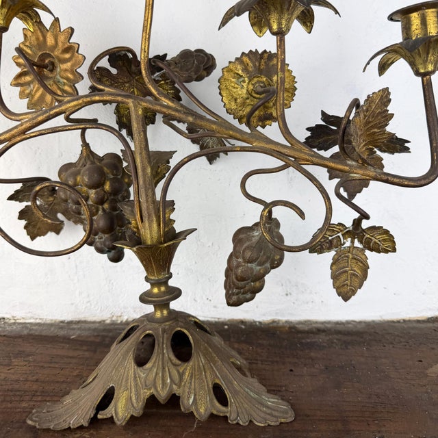 Antique French Candleholder with Flowers and Grapes, 1890s For Sale - Image 14 of 16