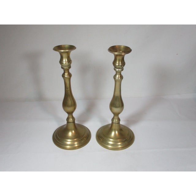 1960s Solid Brass Queen Anne Style Candleholders- a Pair For Sale - Image 6 of 9