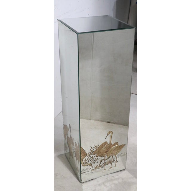 Glass Hollywood RFegency Style Mirrored Pedestal With Gold Fold Cranes and Foliate For Sale - Image 7 of 7