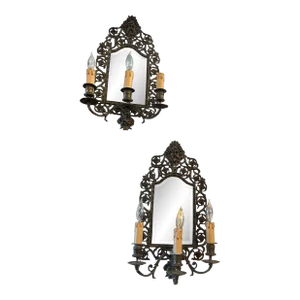 Pair of Late 19th Century American Gilt Bronze & Beveled Mirror Wall Sconces