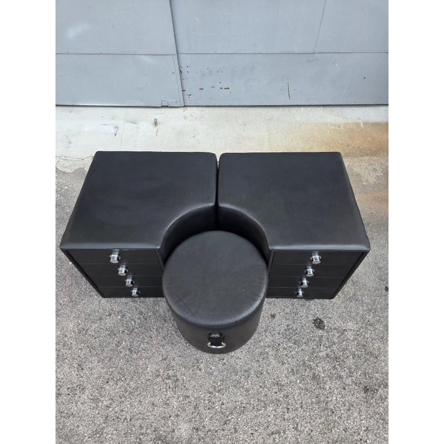 Chest of Drawers with Black Leather Stool by Guido Faleschini for I4 Mariani, 1970, Set of 3 For Sale - Image 10 of 12