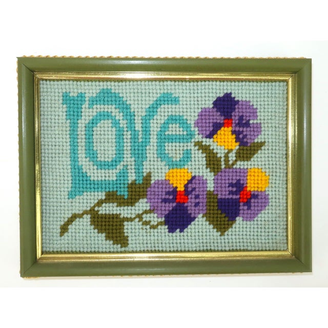 Framed Vintage 'Love' & 'Bless This Home' Needlepoints, a Pair For Sale - Image 4 of 11