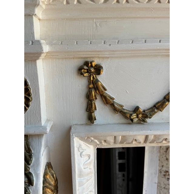 Monumental Hand-Carved Louis XVI Style White & Gilt Architectural Fireplace Mantel, Solid Wood, 83”w For Sale - Image 16 of 16
