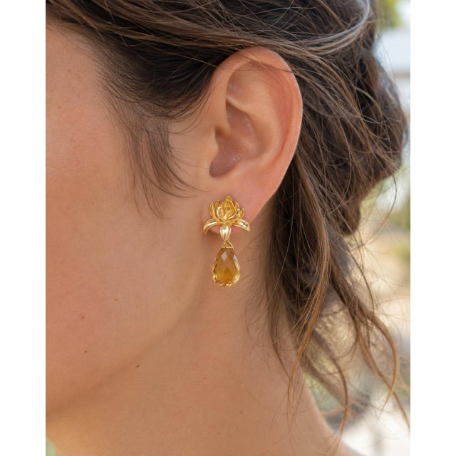 Not Yet Made - Made To Order Lotus Citrine Drop Earrings, Pair For Sale - Image 5 of 7