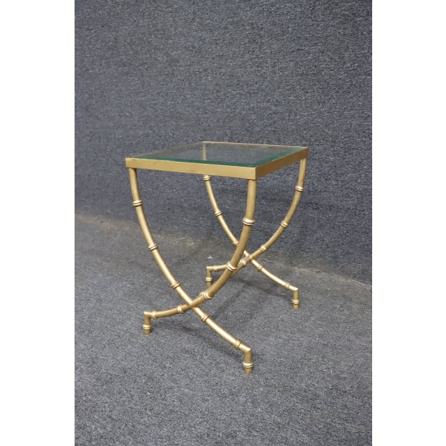 Hollywood Regency Faux Bamboo Glass Side Table For Sale - Image 4 of 8